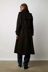 SERGE BLACK WOOL TRENCH COAT