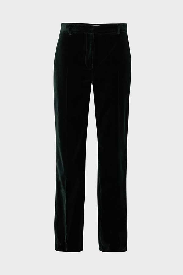 ELEONIE DARK GREEN SMOOTH VELVET STRAIGHT CUT SUIT TROUSERS