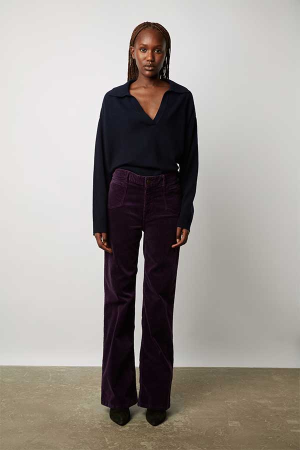 ELVY PURPLE CORDUROY FLARED TROUSERS