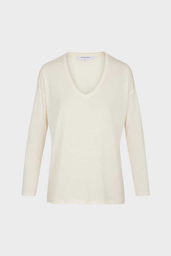 ADRYANNA ECRU LYOCELL SOFT V-NECK T-SHIRT