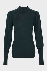 LANCELOT DARK GREEN STAND UP COLLAR FINE WOOL RIBBED SWEATER