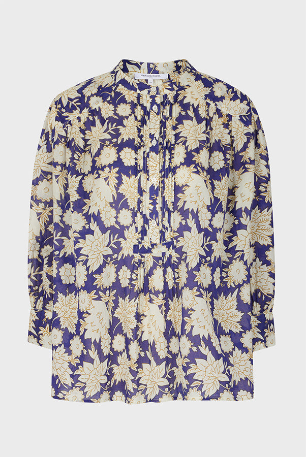 ADRIANNA PURPLE FLORAL PRINT COTTON VOILE BLOUSE