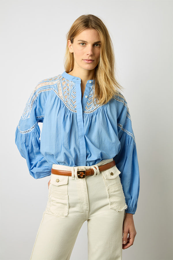 AINARA BLUE COTTON VOILE SHIRT