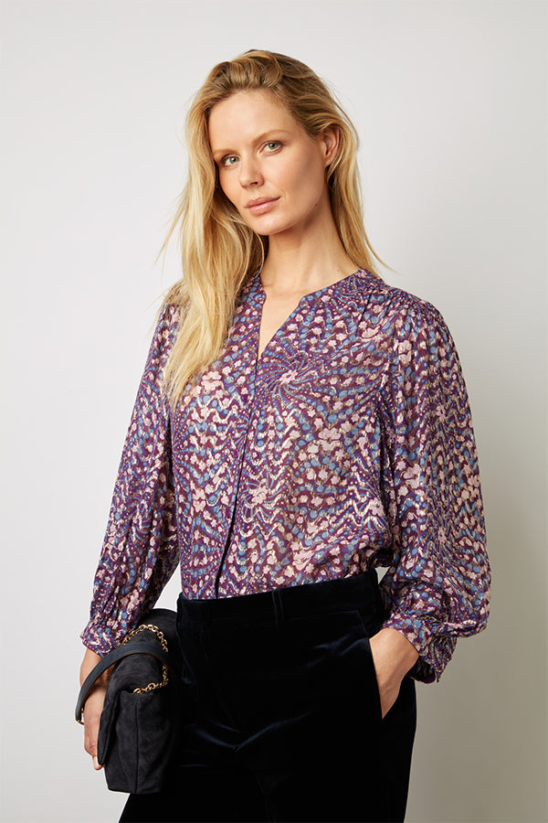 AKRIS PARMA FLORAL PRINT MUSLIN LUREX SHIRT