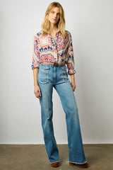 ALYSSA MANDALA PRINT SATIN FEEL SHIRT