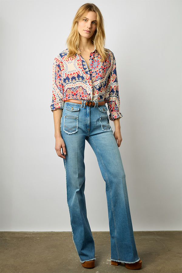 ALYSSA MANDALA PRINT SATIN FEEL SHIRT