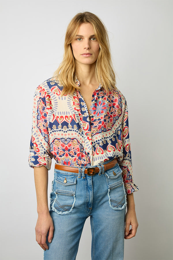 ALYSSA MANDALA PRINT SATIN FEEL SHIRT