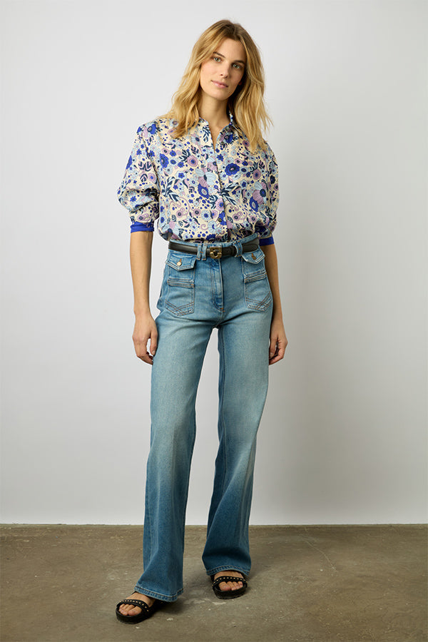 ANOUK PARMA BLUE FLORAL PRINT SOFT SHIRT