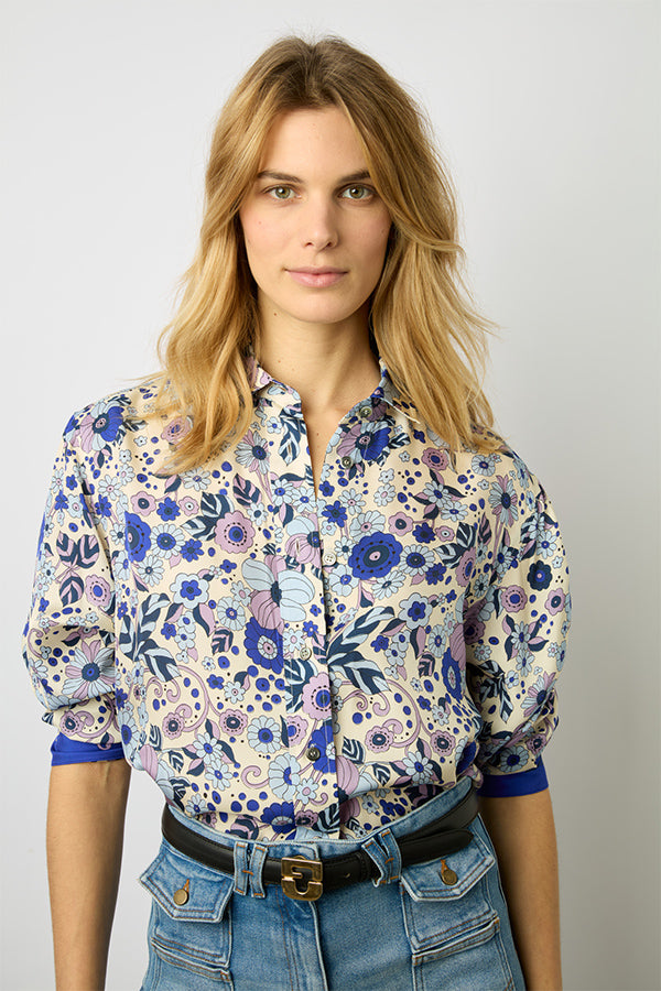 ANOUK PARMA BLUE FLORAL PRINT SOFT SHIRT