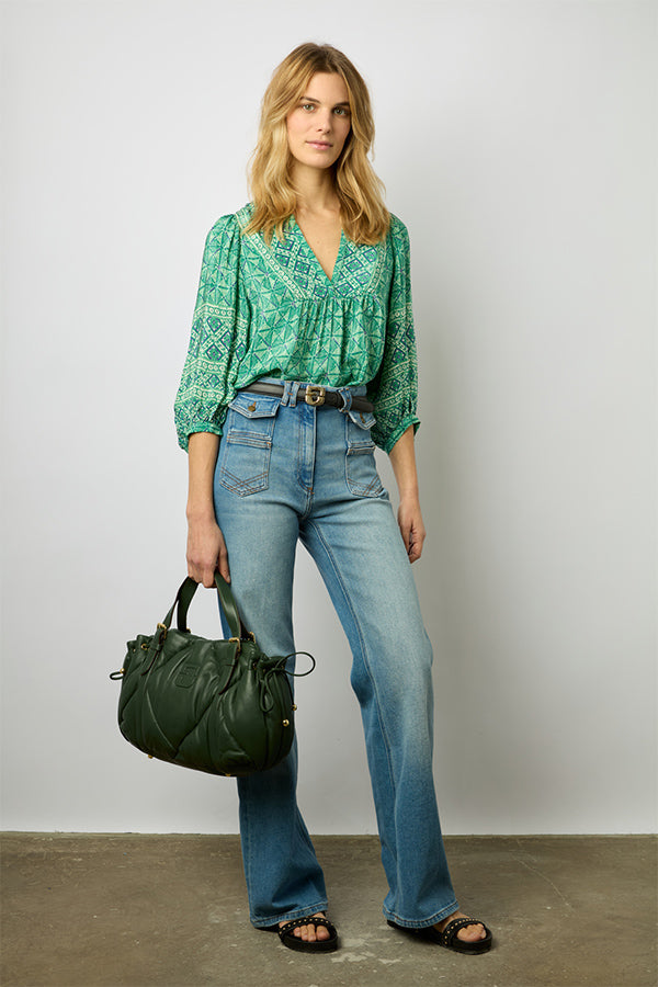 ARLEN SOFT GREEN PRINTED BLOUSE