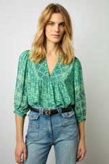 ARLEN SOFT GREEN PRINTED BLOUSE