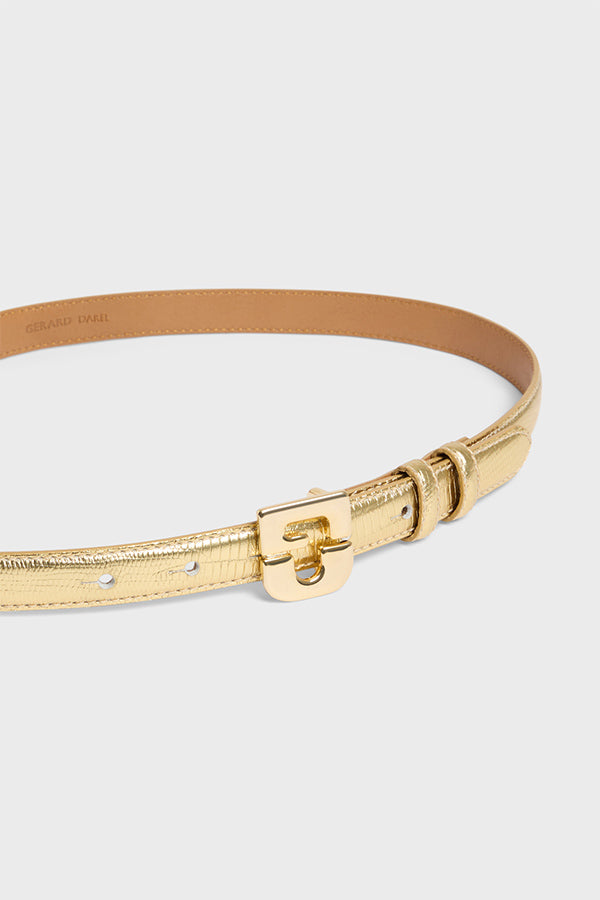 LE MINI LAUREN GOLD METALLIC PYTHON LEATHER BELT