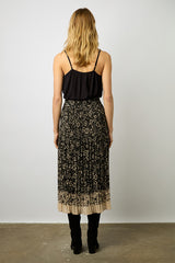 DELFINE PLEATED CONTRASTING FLORAL PRINT MIDI SKIRT