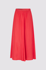 DENISA RED PLEATED SATIN LIKE MIDI SKIRT