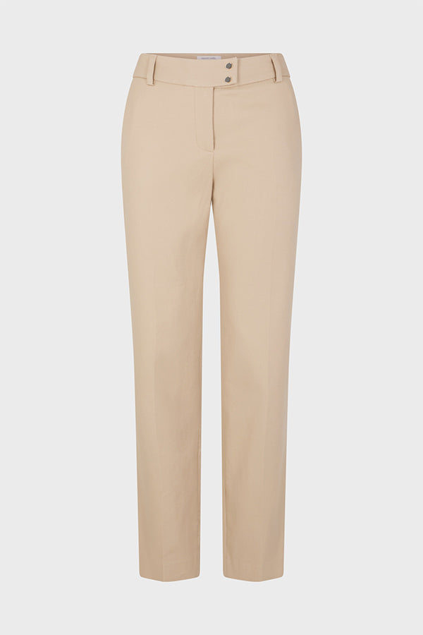 CORA BEIGE PLAIN COTTON 7/8 TROUSERS