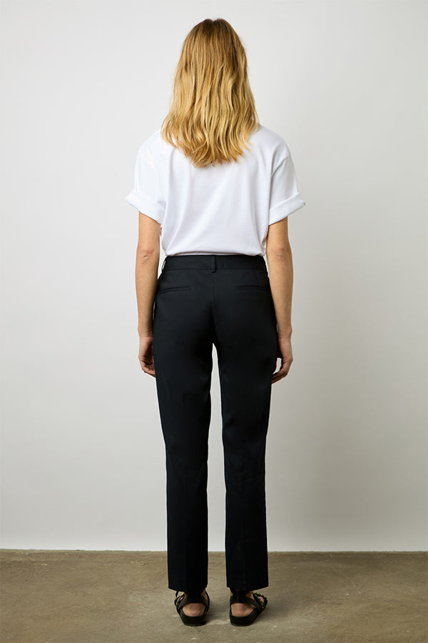 CORA NAVY PLAIN COTTON 7/8 TROUSERS