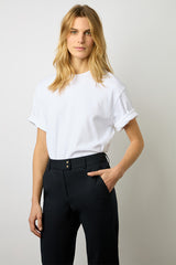 CORA NAVY PLAIN COTTON 7/8 TROUSERS