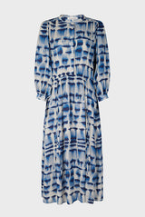 ELLYA BLUE TIE-DYE PRINT MIDI DRESS