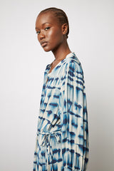 ELLYA BLUE TIE-DYE PRINT MIDI DRESS