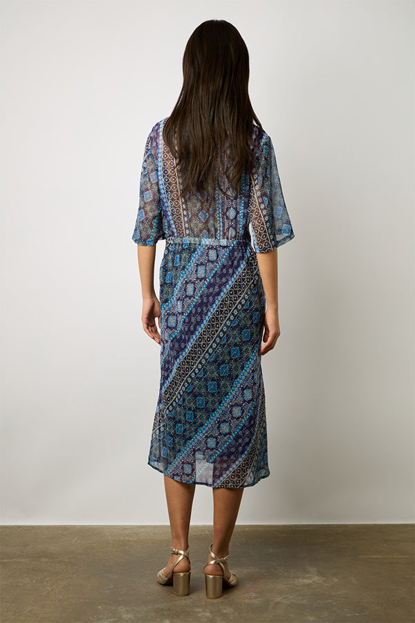 ELIA ETHNIC PRINT STUDDED MIDIDRESS