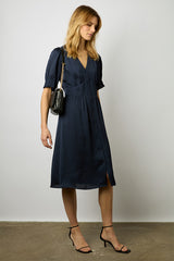 ELONIE NAVY SMOCKED WAISTED MIDI DRESS