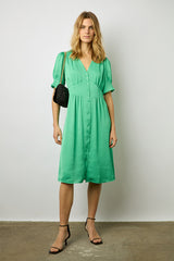 ELONIE GREEN SMOCKED WAISTED MIDI DRESS