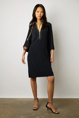 ELIFF NAVY ZIPPERED COLLAR MIDI DRESS