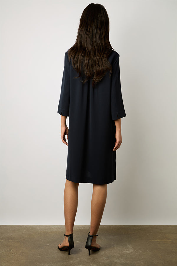 ELIFF NAVY ZIPPERED COLLAR MIDI DRESS