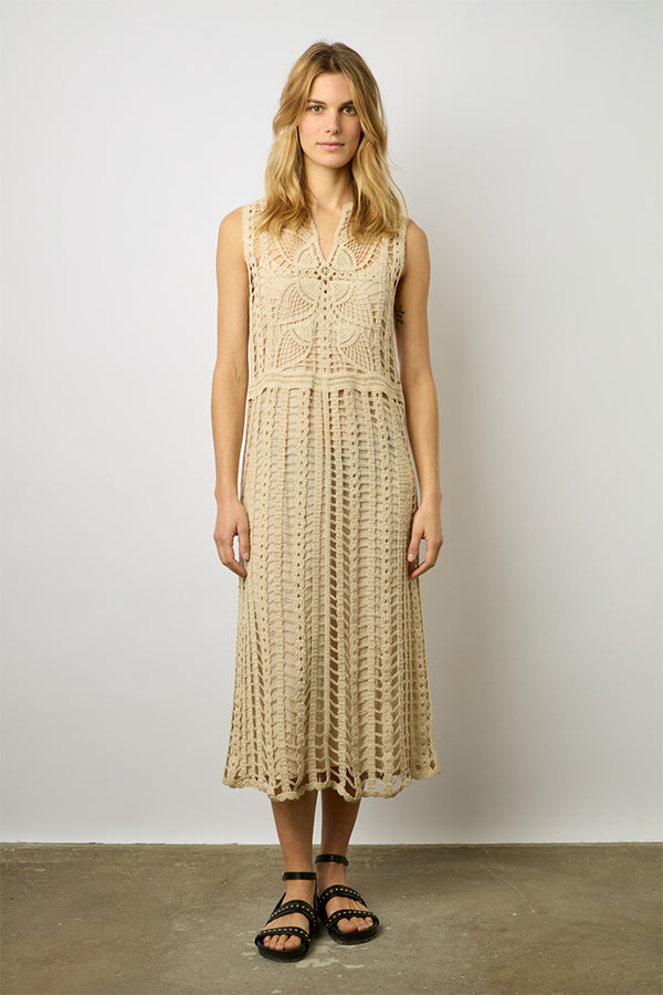 EDENA WHITE CROCHET MIDI DRESS