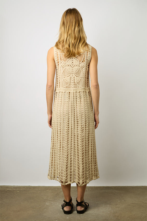 EDENA WHITE CROCHET MIDI DRESS