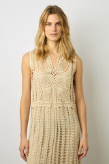 EDENA WHITE CROCHET MIDI DRESS