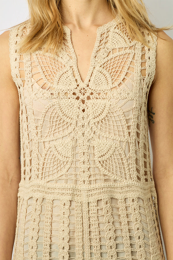 EDENA WHITE CROCHET MIDI DRESS