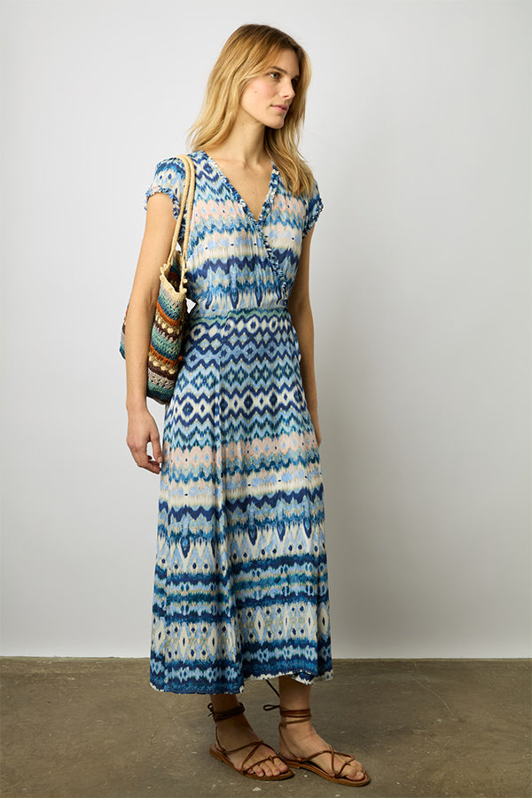 EMILYA GEOMETRIC PRINT WRAP MAXI DRESS