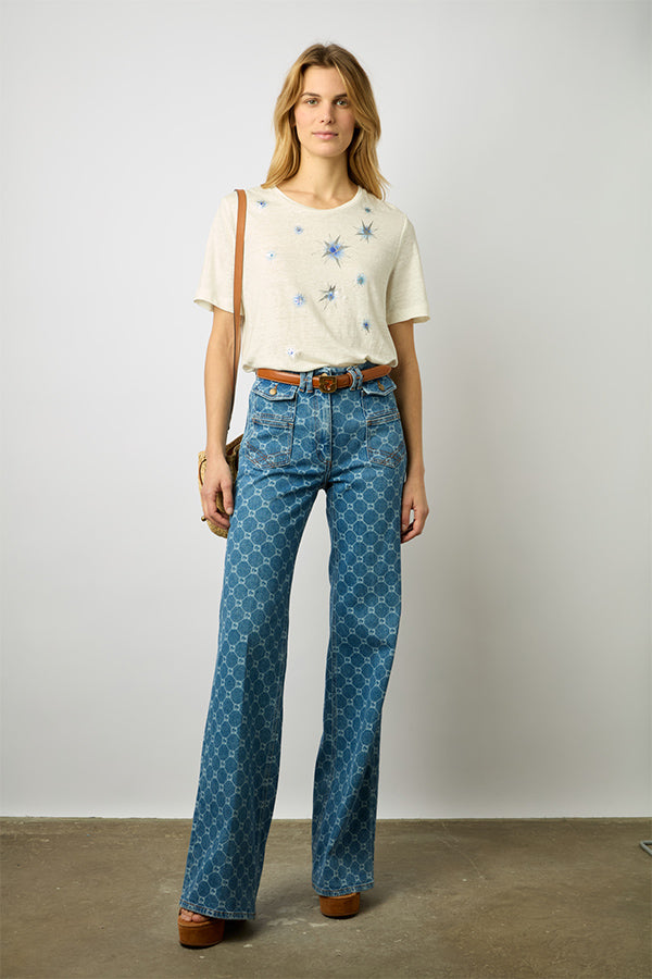 MANELE STAR-PRINT LINEN T-SHIRT