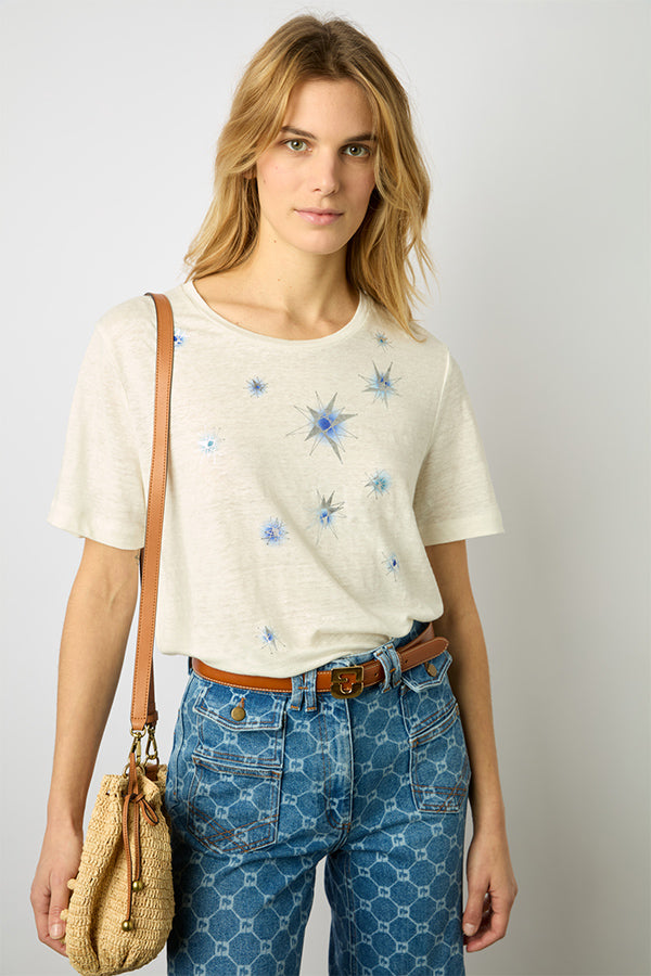 MANELE STAR-PRINT LINEN T-SHIRT