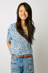 MISHA BLUE LEOPARD PRINT V-NECK T-SHIRT