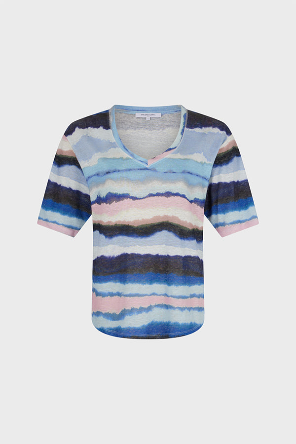 MISIA WATERCOLOR PRINT V-NECK LINEN T-SHIRT