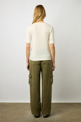 MAGGIE WHITE FINE-RIBBED T-SHIRT