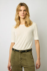 MAGGIE WHITE FINE-RIBBED T-SHIRT