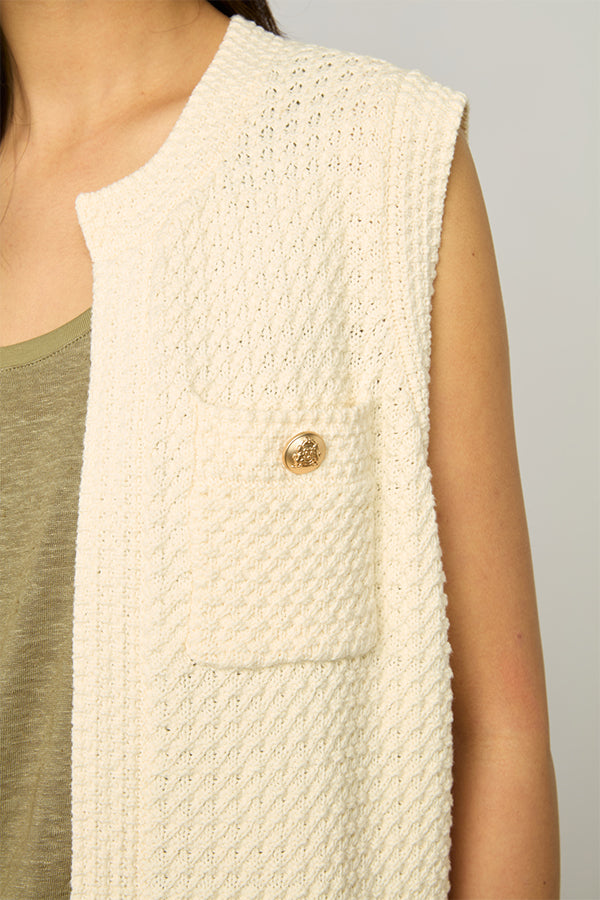 LIZZIE LONG TWEED-EFFECT CROCHET SLEEVELESS CARDIGAN