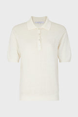 LANA WHITE LINEN MIX POLO SWEATER