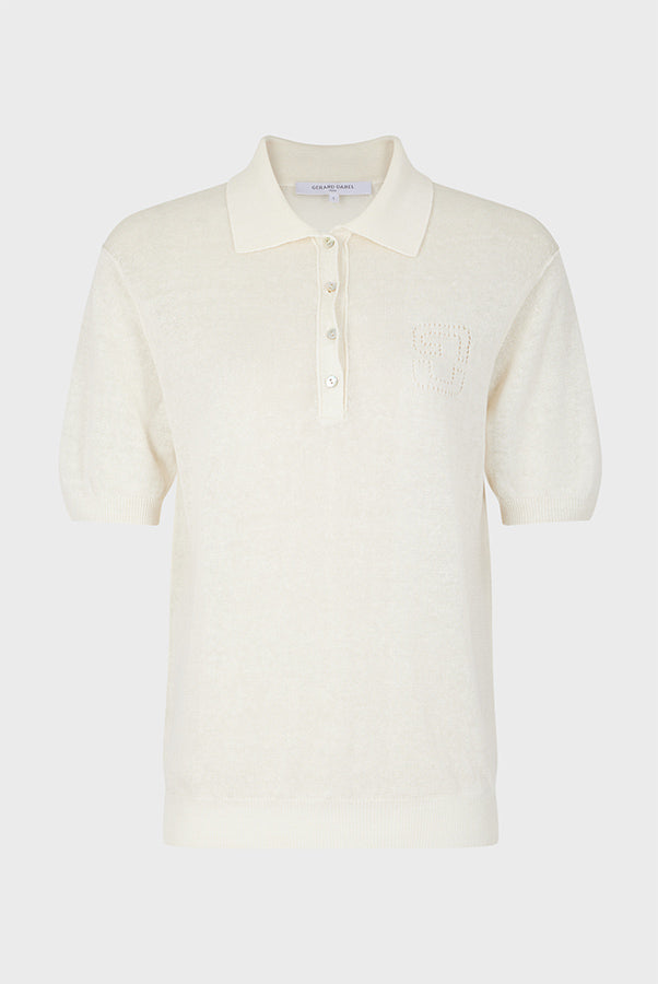 LANA WHITE LINEN MIX POLO SWEATER