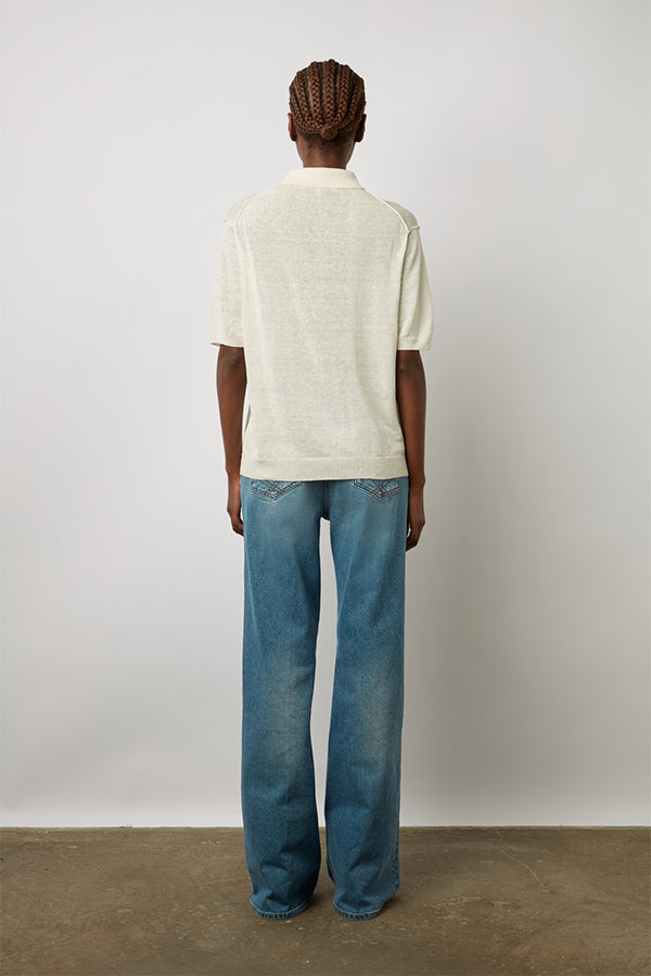 LANA WHITE LINEN MIX POLO SWEATER