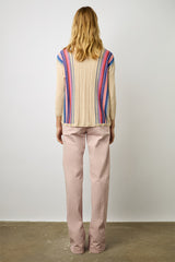 LOUNA MULTICOLORED STRIPED LINEN V-NECK SWEATER