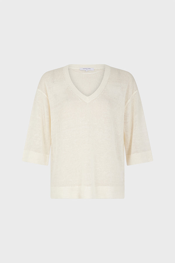 LEE ECRU V-NECK LINEN SWEATER