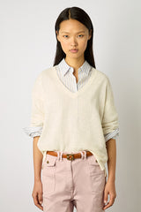 LEE ECRU V-NECK LINEN SWEATER