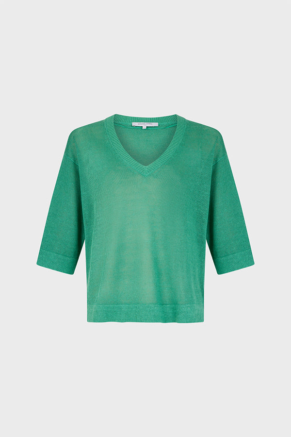 LEE GREEN V-NECK LINEN SWEATER