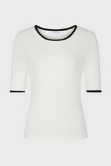 LAMISS WHITE TWO-TONE RIBBED SWEATER