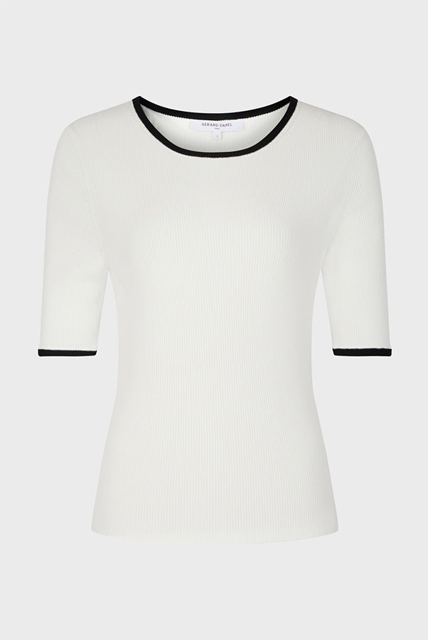 LAMISS WHITE TWO-TONE RIBBED SWEATER