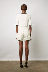 LAMISS WHITE TWO-TONE RIBBED SWEATER